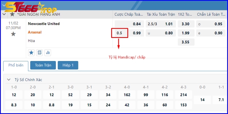 Tỷ lệ kèo kèo chấp trong trận Newcastle United vs Arsenal